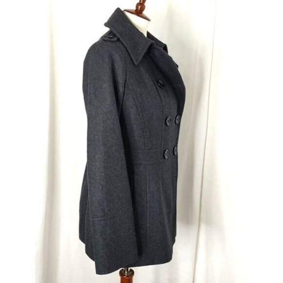 Michael Kors Coat Military Jacket Wool S Charcoal Gray Pea Coat Double Breasted - Picture 4 of 11